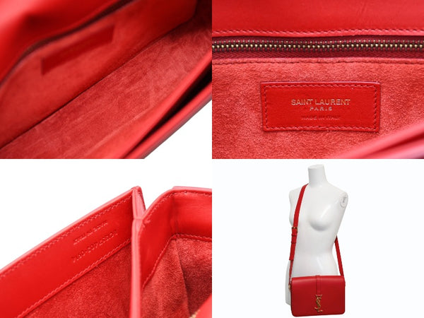 極美品 SAINT LAURENT サンローラン ユニベルシテ ショルダーバッグ 357403 レッド カーフスキン ゴールド金具 中古 4b011902