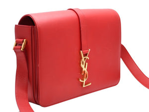 極美品 SAINT LAURENT サンローラン ユニベルシテ ショルダーバッグ 357403 レッド カーフスキン ゴールド金具 中古 4b011902