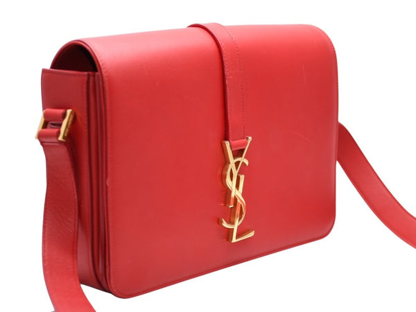 極美品 SAINT LAURENT サンローラン ユニベルシテ ショルダーバッグ 357403 レッド カーフスキン ゴールド金具 中古 4b011902