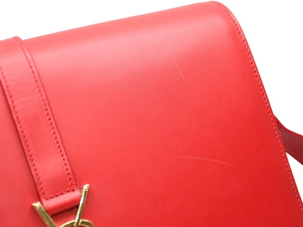 極美品 SAINT LAURENT サンローラン ユニベルシテ ショルダーバッグ 357403 レッド カーフスキン ゴールド金具 中古 4b011902