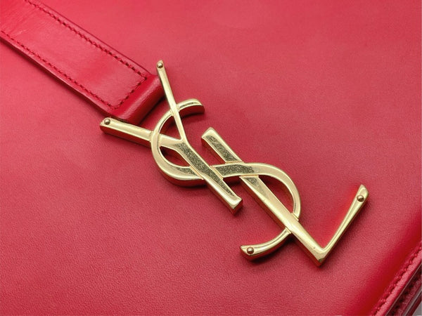 極美品 SAINT LAURENT サンローラン ユニベルシテ ショルダーバッグ 357403 レッド カーフスキン ゴールド金具 中古 4b011902