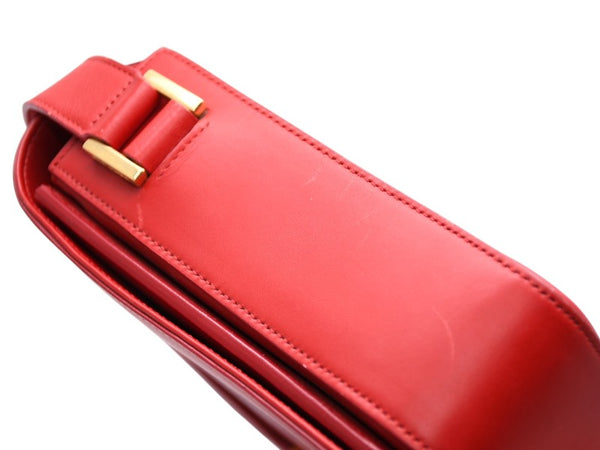 極美品 SAINT LAURENT サンローラン ユニベルシテ ショルダーバッグ 357403 レッド カーフスキン ゴールド金具 中古 4b011902