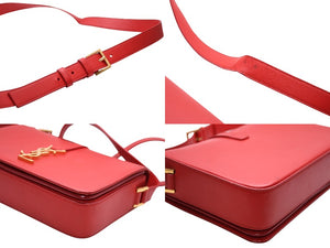 極美品 SAINT LAURENT サンローラン ユニベルシテ ショルダーバッグ 357403 レッド カーフスキン ゴールド金具 中古 4b011902