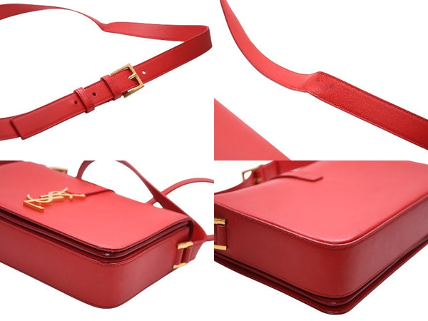 極美品 SAINT LAURENT サンローラン ユニベルシテ ショルダーバッグ 357403 レッド カーフスキン ゴールド金具 中古 4b011902