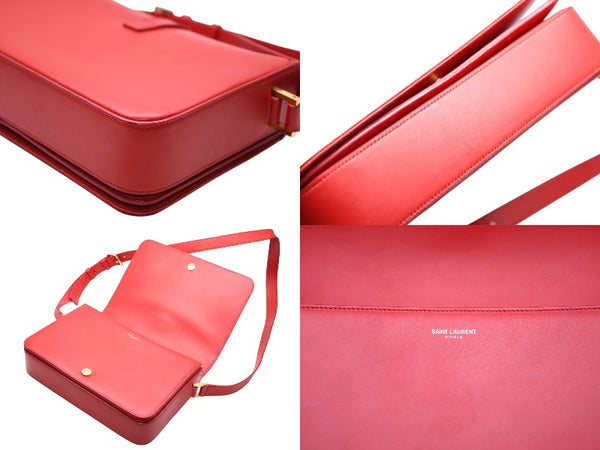 極美品 SAINT LAURENT サンローラン ユニベルシテ ショルダーバッグ 357403 レッド カーフスキン ゴールド金具 中古 4b011902