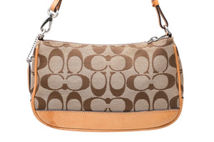 COACH コーチ 総柄 シグネチャー ワンショルダーバッグ 6094 ブラウン ベージュ キャンバス レザー シルバー金具 良品 中古 4b011841