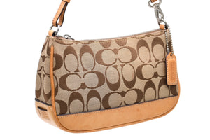 COACH コーチ 総柄 シグネチャー ワンショルダーバッグ 6094 ブラウン ベージュ キャンバス レザー シルバー金具 良品 中古 4b011841
