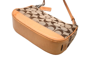 COACH コーチ 総柄 シグネチャー ワンショルダーバッグ 6094 ブラウン ベージュ キャンバス レザー シルバー金具 良品 中古 4b011841