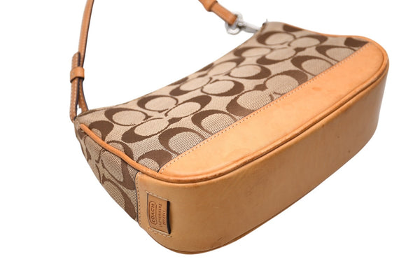 COACH コーチ 総柄 シグネチャー ワンショルダーバッグ 6094 ブラウン ベージュ キャンバス レザー シルバー金具 良品 中古 4b011841