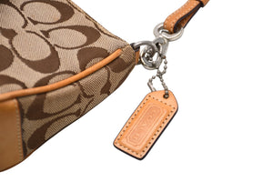 COACH コーチ 総柄 シグネチャー ワンショルダーバッグ 6094 ブラウン ベージュ キャンバス レザー シルバー金具 良品 中古 4b011841