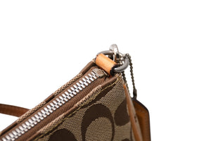 COACH コーチ 総柄 シグネチャー ワンショルダーバッグ 6094 ブラウン ベージュ キャンバス レザー シルバー金具 良品 中古 4b011841