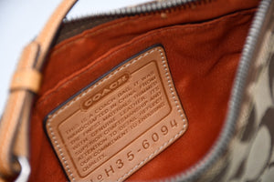 COACH コーチ 総柄 シグネチャー ワンショルダーバッグ 6094 ブラウン ベージュ キャンバス レザー シルバー金具 良品 中古 4b011841