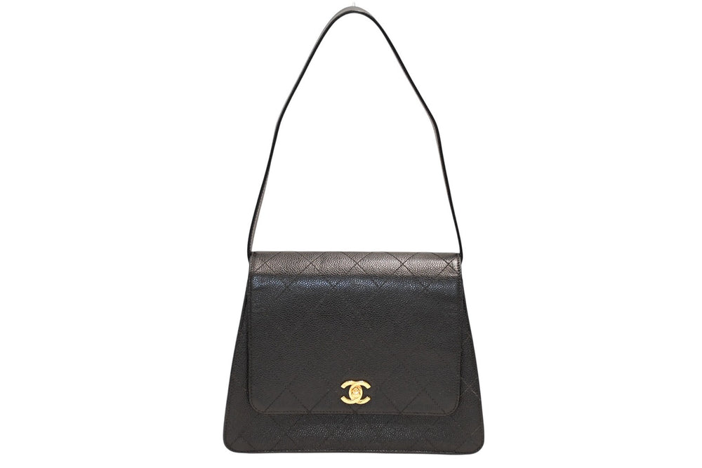 CHANEL Wild Stitch Handbag Top Handle No. 5 Lambskin Black Gold Hardware Good Condition Used 4b011911