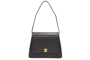 CHANEL シャネル ワイルドステッチ ハンドバッグ トップハンドル 5番台 ラムスキン ブラック ゴールド金具 美品 中古 4b011911