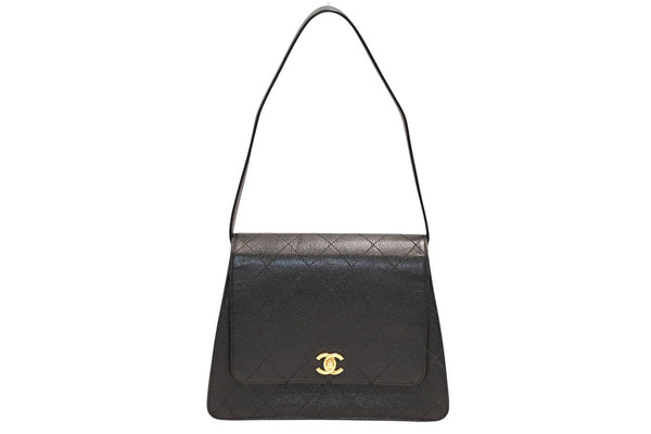 CHANEL シャネル ワイルドステッチ ハンドバッグ トップハンドル 5番台 ラムスキン ブラック ゴールド金具 美品 中古 4b011911