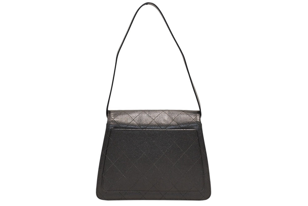 CHANEL Wild Stitch Handbag Top Handle No. 5 Lambskin Black Gold Hardware Good Condition Used 4b011911