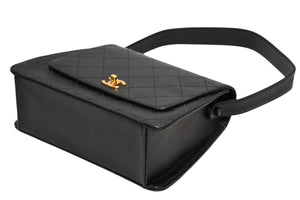 CHANEL シャネル ワイルドステッチ ハンドバッグ トップハンドル 5番台 ラムスキン ブラック ゴールド金具 美品 中古 4b011911