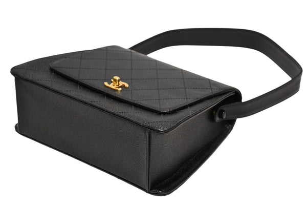 CHANEL シャネル ワイルドステッチ ハンドバッグ トップハンドル 5番台 ラムスキン ブラック ゴールド金具 美品 中古 4b011911