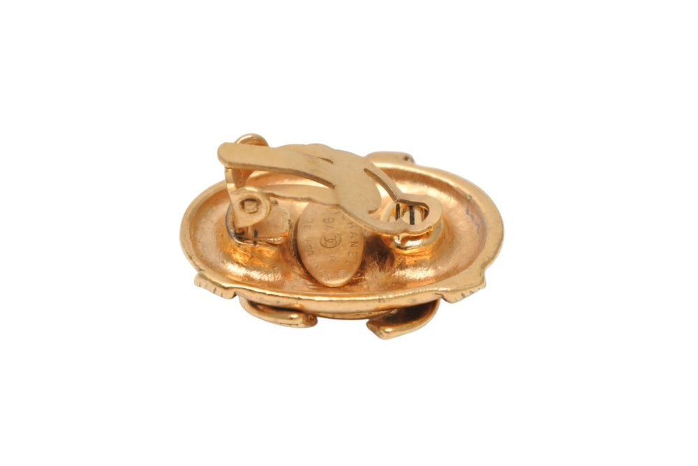 CHANEL Cocomark Ellipse Earrings Weight Approx. 24.6g 94A Engraved GP Metal Gold Vintage Oval Good Condition Used 4b011921