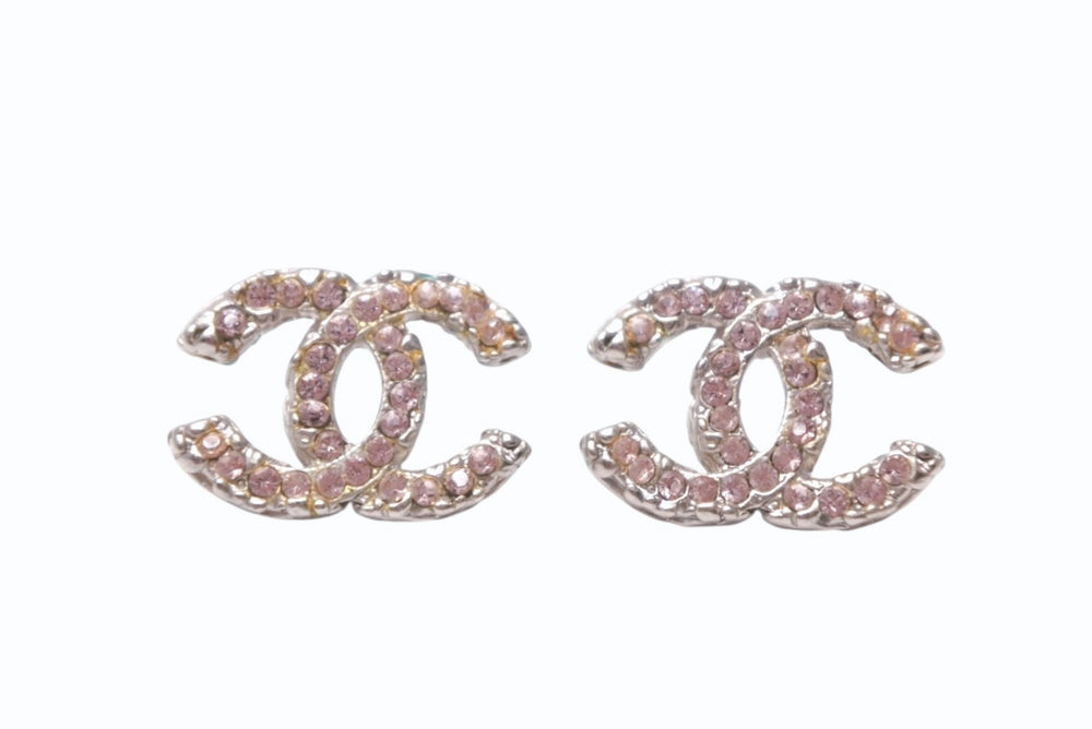 CHANEL シャネル ココマーク ピアス 重量約4.2g A13C刻印 メタル ラインストーン ピンク シルバー 両耳用 良品 中古 4b011936