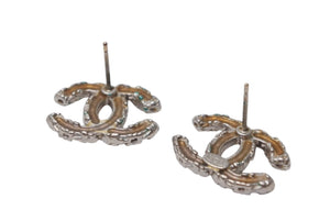 CHANEL シャネル ココマーク ピアス 重量約4.2g A13C刻印 メタル ラインストーン ピンク シルバー 両耳用 良品 中古 4b011936