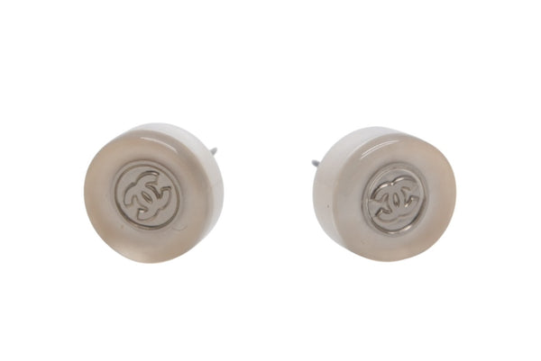 極美品 CHANEL シャネル ココマーク ピアス 重量約1.9g 99A刻印 メタル 樹脂 ホワイト シルバー クリア 両耳用 中古 4b011942