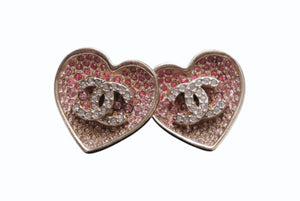 CHANEL シャネル ハートココマーク ピアス 重量約14.6g C23P刻印 GP メタル ラインストーン ゴールド ピンク クリア 両耳用 美品 中古 4b011945
