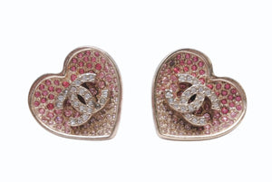 CHANEL シャネル ハートココマーク ピアス 重量約14.6g C23P刻印 GP メタル ラインストーン ゴールド ピンク クリア 両耳用 美品 中古 4b011945