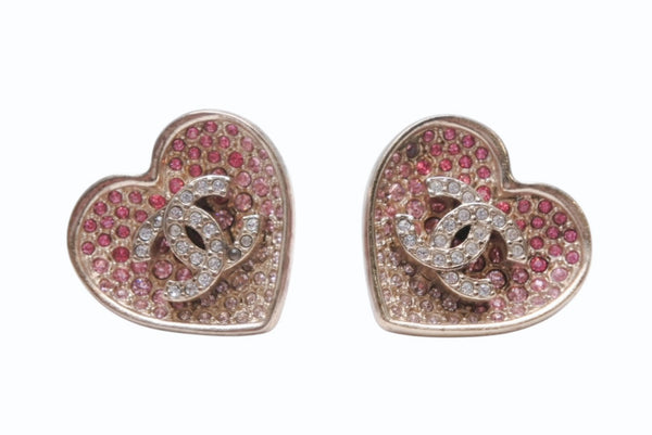 CHANEL シャネル ハートココマーク ピアス 重量約14.6g C23P刻印 GP メタル ラインストーン ゴールド ピンク クリア 両耳用 美品 中古 4b011945