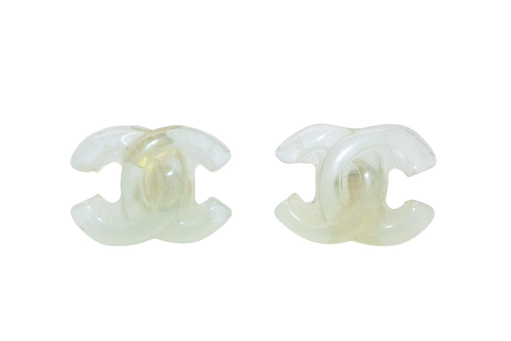 CHANEL シャネル ココマーク ピアス 重量約1.9g 01P刻印 クリア樹脂 クリアグリーン 両耳用 美品 中古 4b011952