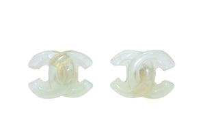 CHANEL シャネル ココマーク ピアス 重量約1.9g 01P刻印 クリア樹脂 クリアグリーン 両耳用 美品 中古 4b011952