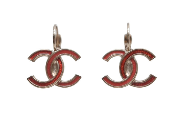 極美品 CHANEL シャネル ココマーク フープピアス 重量約5.1g 18P刻印 GP メタル ゴールド レッド 両耳用 中古 4b011970