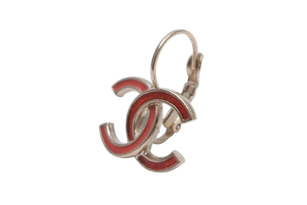 極美品 CHANEL シャネル ココマーク フープピアス 重量約5.1g 18P刻印 GP メタル ゴールド レッド 両耳用 中古 4b011970