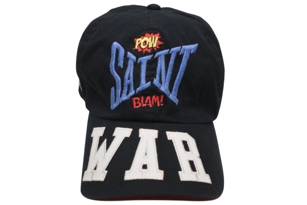 SAINT MICHAEL セントマイケル WAR ワー キャップ SM-A21-0000-043 コットン ブラック ONE SIZE 美品 中古 4b012036