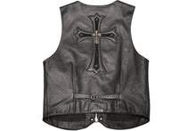 Load image into Gallery viewer, 極美品 CHROME HEARTS クロムハーツ ラージクロス レザーベスト サイズXL クロスボールボタン ブラック 中古 4b012072