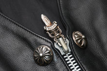 Load image into Gallery viewer, 極美品 CHROME HEARTS クロムハーツ ラージクロス レザーベスト サイズXL クロスボールボタン ブラック 中古 4b012072