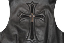 Load image into Gallery viewer, 極美品 CHROME HEARTS クロムハーツ ラージクロス レザーベスト サイズXL クロスボールボタン ブラック 中古 4b012072