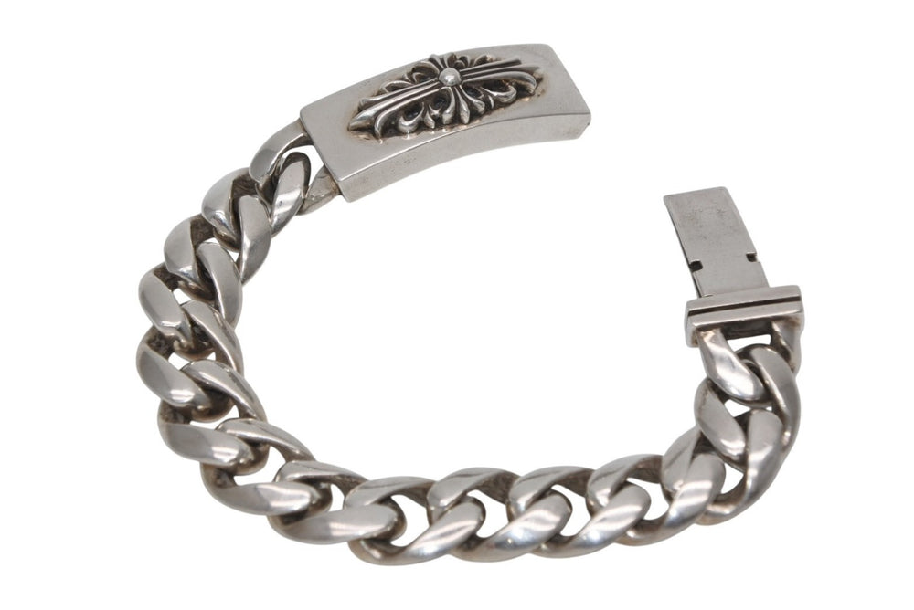 極美品 CHROME HEARTS クロムハーツ ID FLORAL CRS フローラルクロス IDブレスレット 重量約121.4g クラシックチェーン 13リンク 中古 4b012077