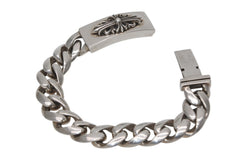 極美品 CHROME HEARTS クロムハーツ ID FLORAL CRS フローラルクロス IDブレスレット 重量約121.4g クラシックチェーン 13リンク 中古 4b012077