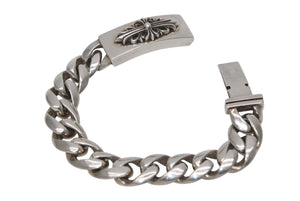 極美品 CHROME HEARTS クロムハーツ ID FLORAL CRS フローラルクロス IDブレスレット 重量約121.4g クラシックチェーン 13リンク 中古 4b012077