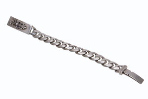 極美品 CHROME HEARTS クロムハーツ ID FLORAL CRS フローラルクロス IDブレスレット 重量約121.4g クラシックチェーン 13リンク 中古 4b012077