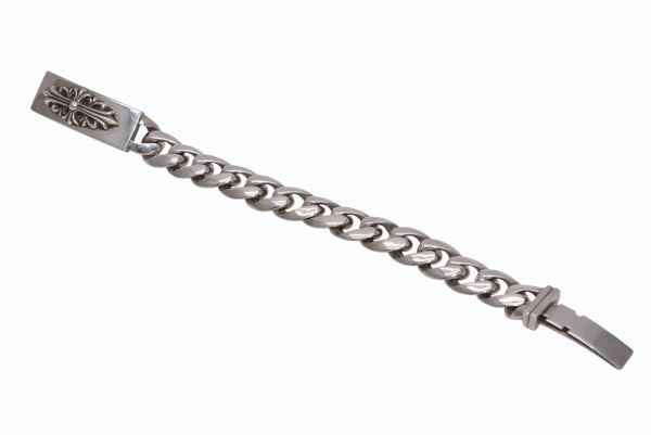 極美品 CHROME HEARTS クロムハーツ ID FLORAL CRS フローラルクロス IDブレスレット 重量約121.4g クラシックチェーン 13リンク 中古 4b012077