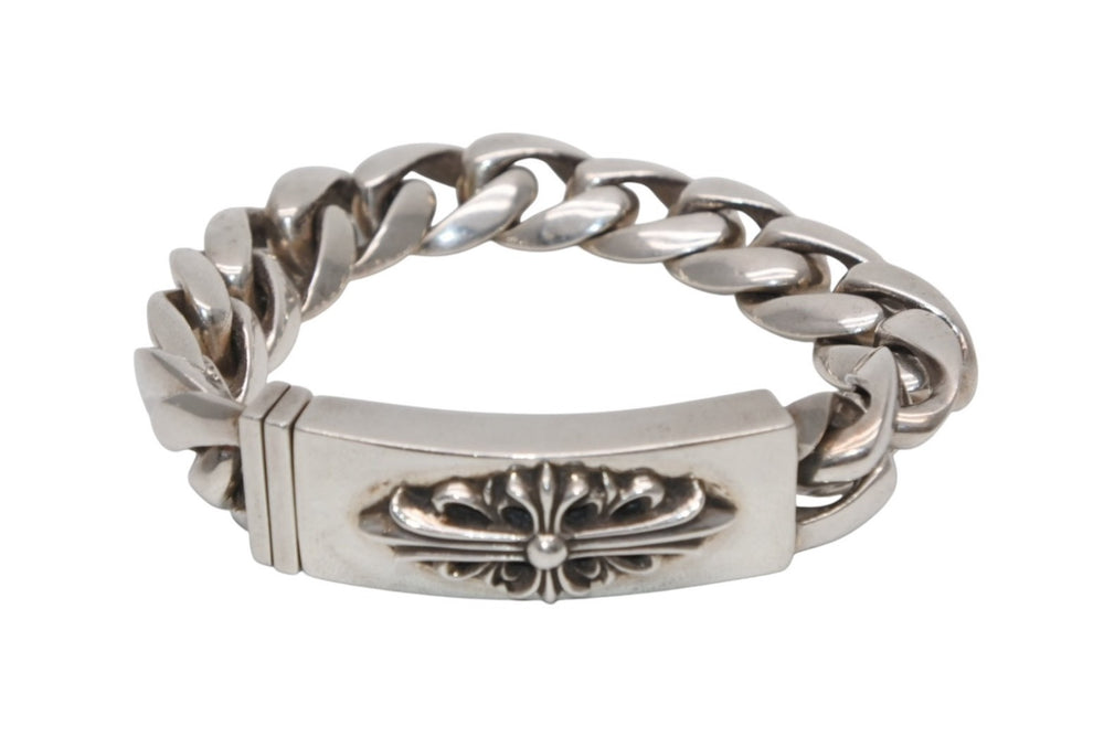 極美品 CHROME HEARTS クロムハーツ ID FLORAL CRS フローラルクロス IDブレスレット 重量約121.4g クラシックチェーン 13リンク 中古 4b012077