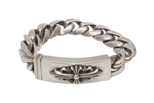 極美品 CHROME HEARTS クロムハーツ ID FLORAL CRS フローラルクロス IDブレスレット 重量約121.4g クラシックチェーン 13リンク 中古 4b012077