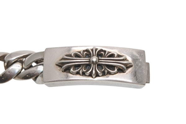 極美品 CHROME HEARTS クロムハーツ ID FLORAL CRS フローラルクロス IDブレスレット 重量約121.4g クラシックチェーン 13リンク 中古 4b012077