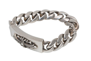 極美品 CHROME HEARTS クロムハーツ ID FLORAL CRS フローラルクロス IDブレスレット 重量約121.4g クラシックチェーン 13リンク 中古 4b012077