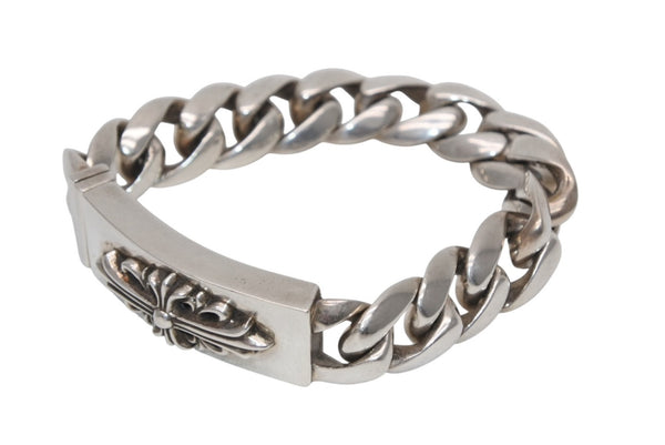 極美品 CHROME HEARTS クロムハーツ ID FLORAL CRS フローラルクロス IDブレスレット 重量約121.4g クラシックチェーン 13リンク 中古 4b012077