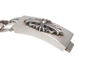 極美品 CHROME HEARTS クロムハーツ ID FLORAL CRS フローラルクロス IDブレスレット 重量約121.4g クラシックチェーン 13リンク 中古 4b012077