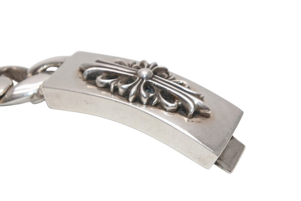 極美品 CHROME HEARTS クロムハーツ ID FLORAL CRS フローラルクロス IDブレスレット 重量約121.4g クラシックチェーン 13リンク 中古 4b012077