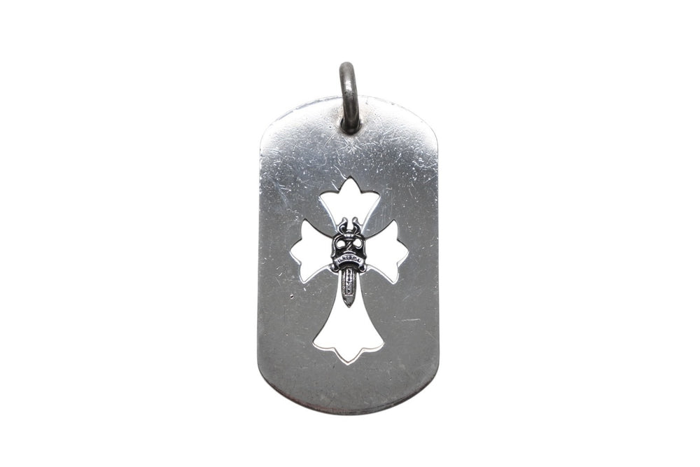 CHROME HEARTS D TAG LRG CROSS DAGG Cutout Cross Dagger Large Dog Tag Weight Approx. 18.3g Silver 925 Good Condition Used 4b012079